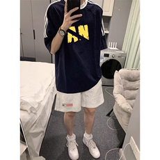 夏季美式高街重磅纯棉三条杠织带撞色男女短袖T恤ZD332-特P30，男装T恤，电商A486