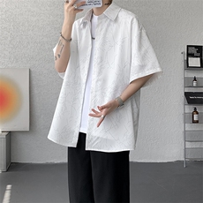 裂纹印花衬衫男短袖夏季宽松寸衫大码痞帅半袖衬衣外套DC28007P38，男装衬衫，电商B312