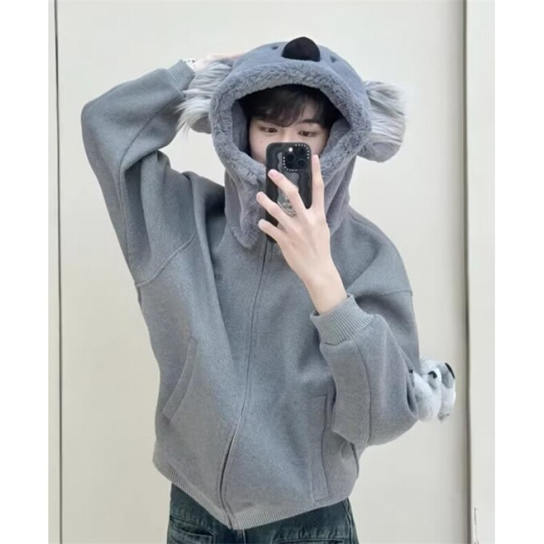 宽松慵懒考拉熊棉衣开衫女秋冬季灰色拉链外套秋冬MS472,男装棉衣,星座1116A（原606A-3）