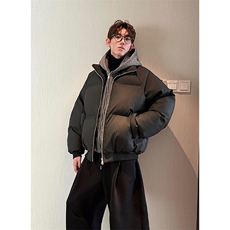 现货高品质重磅工艺美式高街假两件PU皮棉衣男女加厚棉服外套，男装棉衣，电商A486
