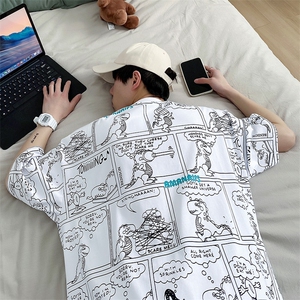 2023夏季新品港风宽松卡通印花T恤纯短袖男女 1455-P38 控价58图片