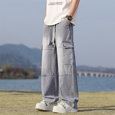 【现货】25秋季新款美式复古工装拼接口袋牛仔宽松直筒裤815-P50，男装工装外套，星座1006