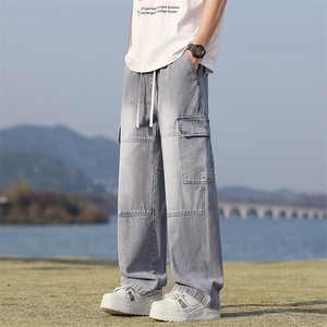 【现货】25秋季新款美式复古工装拼接口袋牛仔宽松直筒裤815-P50图片