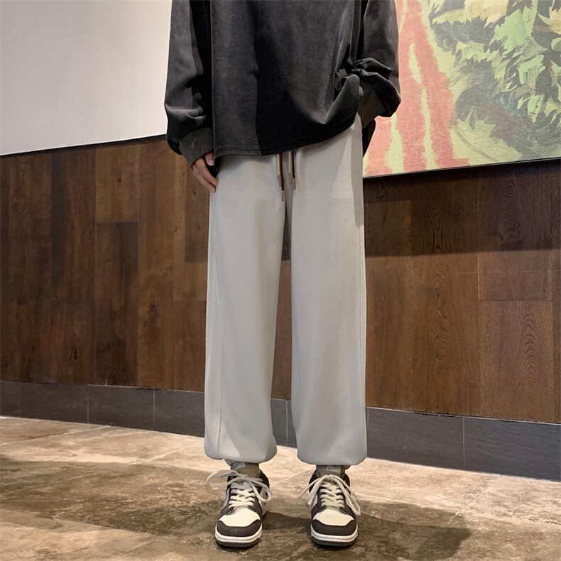 垂感加绒保暖华夫格美式垂顺卫裤子K955-特批-32加绒-42,男装休闲裤,星座718-1