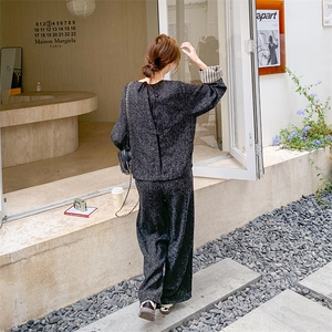 韩版休闲高级感卫衣套装女2025春秋季新款显瘦上衣阔腿长裤两件套图片