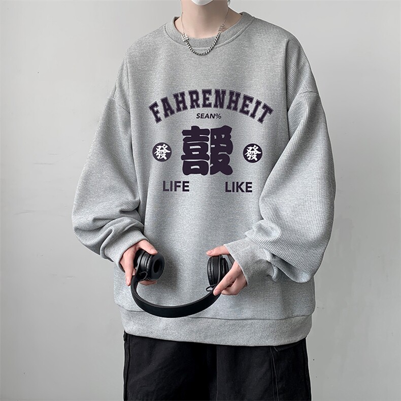 华夫格卫衣圆领卫衣男大码长袖t恤男外套HW76256-P30加绒款-P40,男装卫衣,电商A040