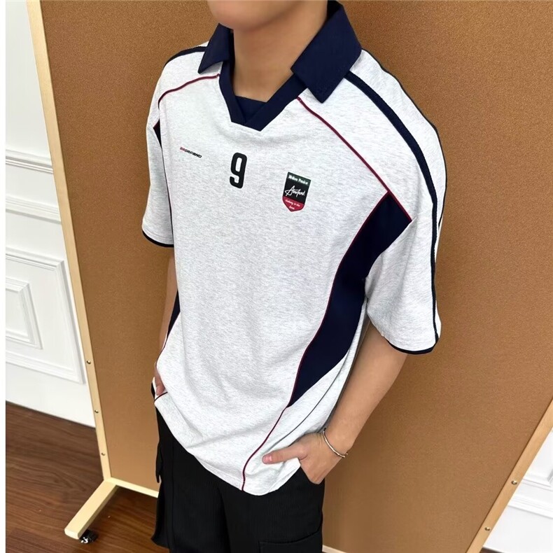 2025夏季新品美式球衣运动衣服翻领POLO衫男宽松短袖QCA875-P37图片