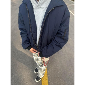 现货秋冬季美拉德立领飞行立领夹克boxy棉衣美式高街加厚加棉外套图片