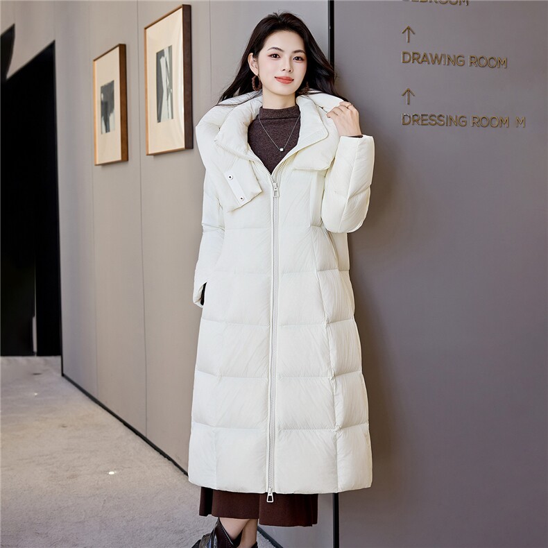 韩版加长款过膝羽绒服2025冬季连帽立领防风A字宽松棉袄,女装羽绒服,阿舍尔精品