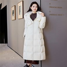韩版加长款过膝羽绒服2025冬季连帽立领防风A字宽松棉袄，女装羽绒服，阿舍尔精品