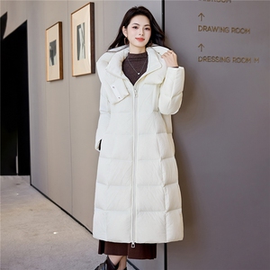 韩版加长款过膝羽绒服2025冬季连帽立领防风A字宽松棉袄图片
