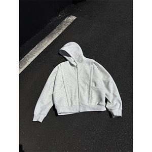 特批P65无差价cleanfit美式高街解构480g重磅开衫卫衣外套男W5408图片