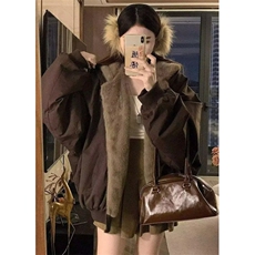 男女款秋冬季小众座山雕毛绒连帽卫衣双面穿外套情侣棉服MW872，男装棉衣，星座1116A（原606A-3）