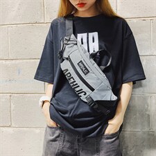 爆大容量单肩包潮酷反光腰包字母手提包男运动休闲斜挎包，鞋类箱包男包，星座510A-2