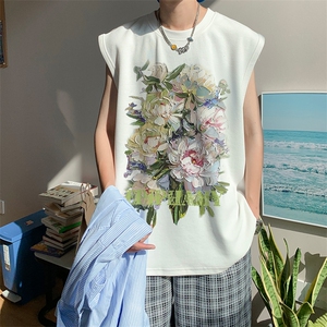 油画花朵 复古印花无袖T恤 夏季背心/马甲/坎肩 XZ514-2-1290-P23图片