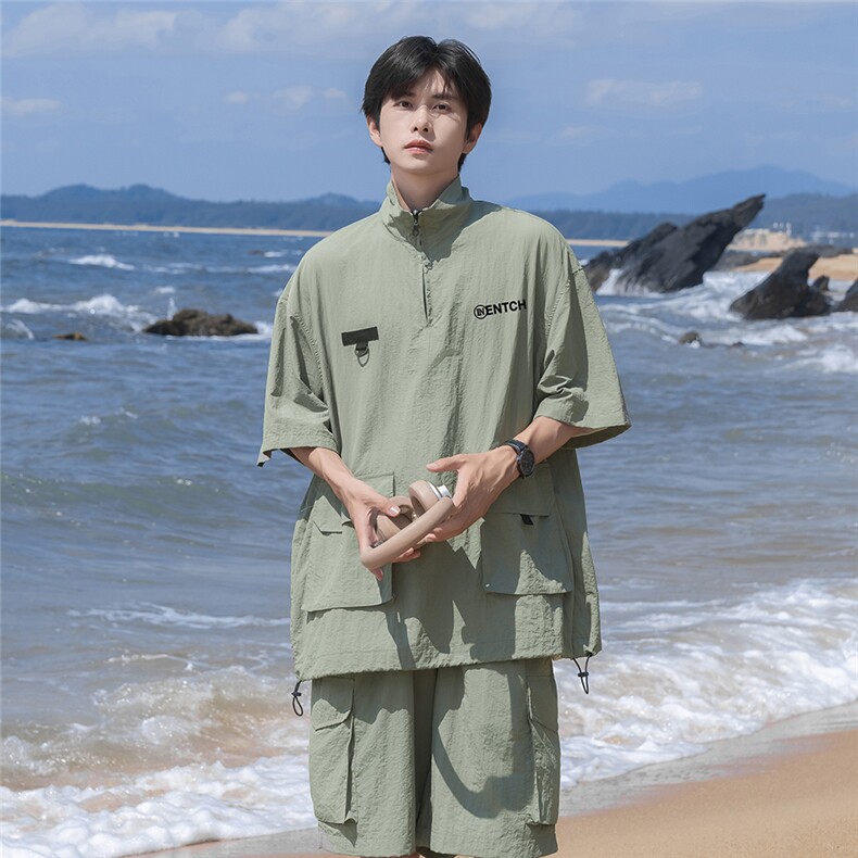 港风24夏款工装大口袋翻领短袖休闲套装TPTZ614401P70控108,男装休闲套装,电商A268A