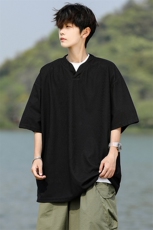 8XL-M短袖t恤男款夏季薄款垂感小V领七分袖加肥加大码DT005特P20，男装T恤，电商B312
