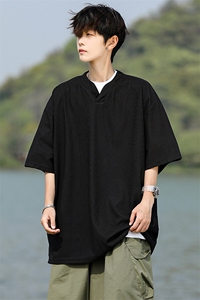 8XL-M短袖t恤男款夏季薄款垂感小V领七分袖加肥加大码DT005特P20图片