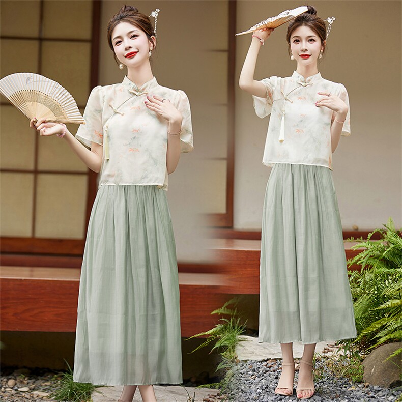 禅意新中式碎花旗袍女夏高端设计感国风连衣裙，女装连衣裙，布芭啦