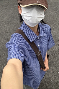 格子衬衫春夏美式短袖衬衫港风情侣装休闲衬衣 CS286-P30图片