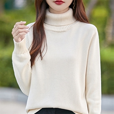 时尚百搭女士纯棉高领针织衫修身显瘦长袖毛衣，女装针织衫/毛衣，斯美雅电商供货