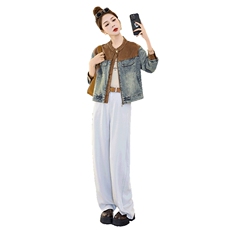 复古拼接牛仔外套女2025春秋新款韩版宽松小个子休闲短款夹克上衣，女装牛仔外套，江南女神