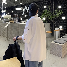 夏季薄款排扣短袖衬衫男休闲宽松百搭ins港风五分袖外套CS009-P28，男装衬衫，星座1008-1