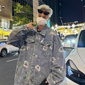 牛仔外套男士韩版潮流提花宽松百搭高街2024冬季ins夹克W6205-P75图片