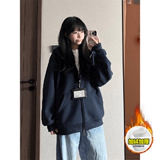 480G重磅加绒硬挺boxy男女秋冬美式高街结构双拉链开衫卫衣厚外套，女装短外套，电商A486