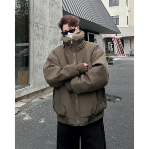 棉服外套男士韩版潮流毛毛保暖帅百搭2024冬季ins棉衣MF327-P126,韩版男士连帽外套搭配图片