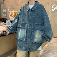 日系复古翻领水洗做旧牛仔夹克男休闲宽松落肩外套上衣服J3302，男装夹克，星座1116A-1（原606A）