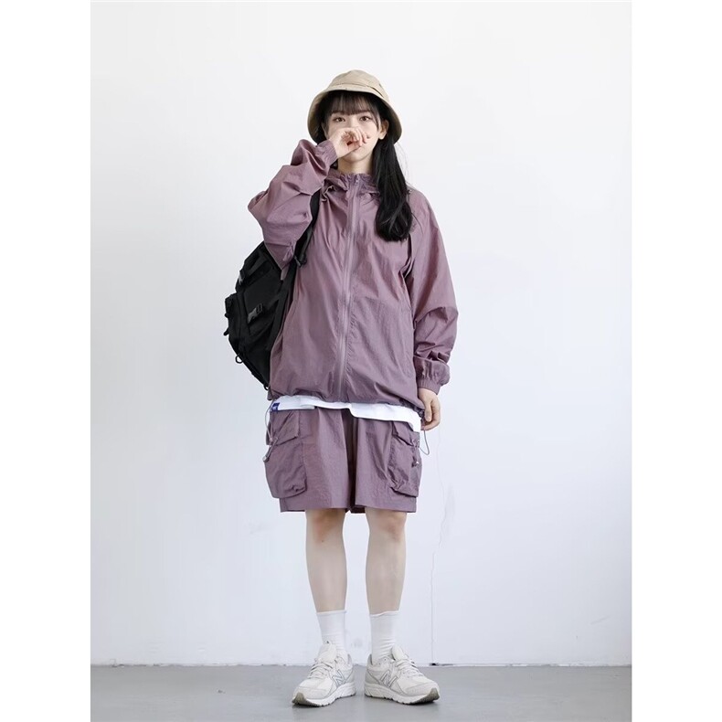 日系户外连帽防晒衣女夏季新款透气防紫外线轻薄反光条防晒服外套图片