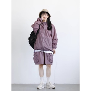 日系户外连帽防晒衣女夏季新款透气防紫外线轻薄反光条防晒服外套图片