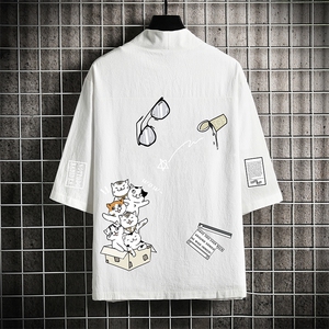 HF59115-P40风汉服男开衫外套七分袖道袍 网格挂拍图片