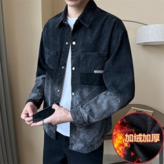 加绒加厚渐变牛仔衬衫式外套牛仔夹克男薄款P110加厚款P125，男装夹克，电商B321-1
