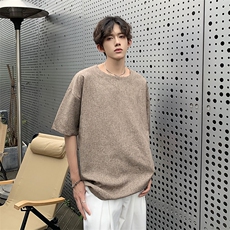 现货夏季纯色亚麻潮宽松新中式大码棉麻短袖男MT08-特P25控48，男装T恤，星座205-5