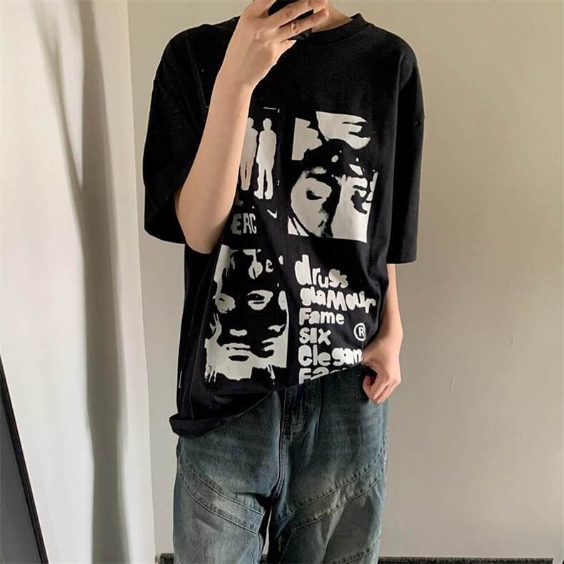 T554-P25美式复古人像卡通纯棉短袖潮风男女款上衣,男装T恤,星座617A-2