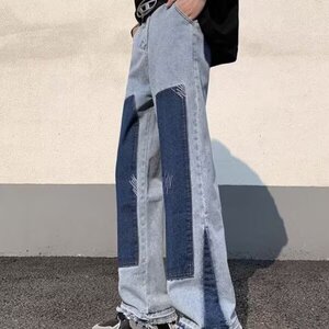 美式复古拉链牛仔裤男2025春季休闲微喇弯刀裤子高街vibe潮牌男裤图片