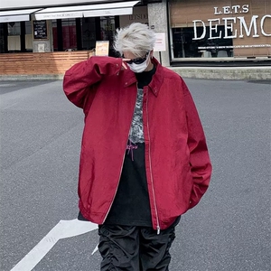 美式复古高潮牌街褶皱夹克男秋季翻领休闲情侣上衣外套女HT16