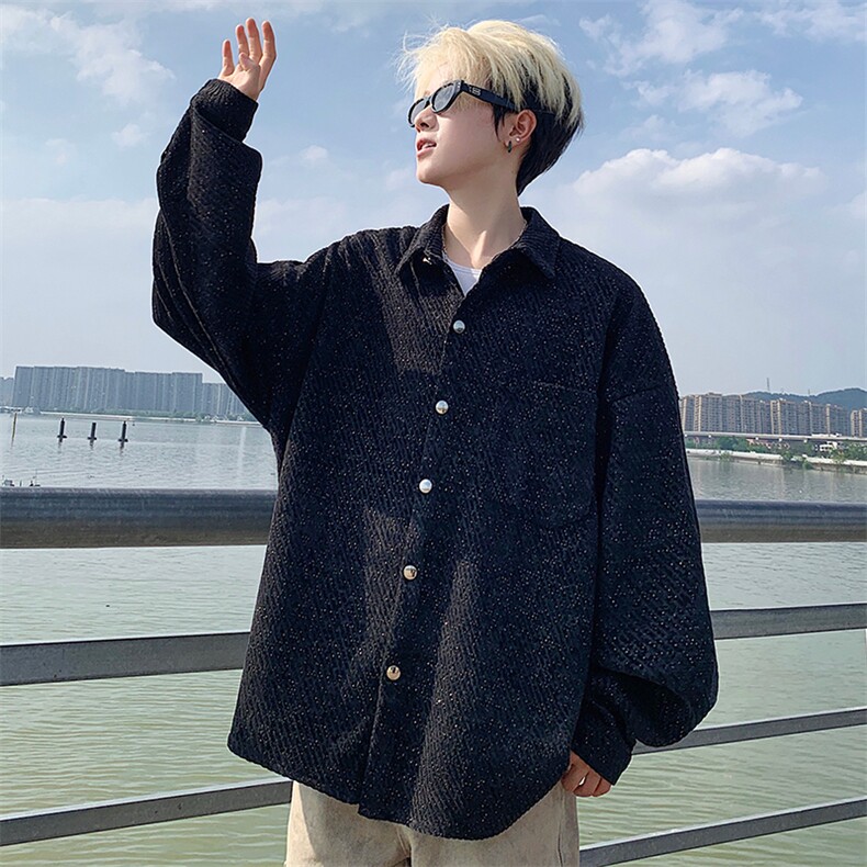 衬衫男秋季新款港风宽松大码小香风长袖衬衣CS7002-P42，男装衬衫，星座214-3