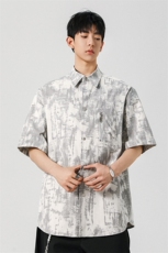 扎染脏脏工装短袖衬衫男款夏季潮牌宽松半袖衬衣外套Y007，男装T恤，星座210-1