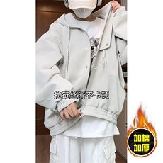 现货高品质美式高街重磅座山雕连帽pu皮棉衣男女加厚毛毛绒冬外套，男装皮衣，电商A486