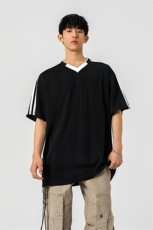 可二开美式复古条纹运动球衣男大码M-5XL短袖T恤男DX78018P45控75，男装T恤，星座226-2
