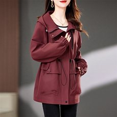 杭州正品气质风衣外套女2025春秋新款妈妈时尚洋气安哥拉红夹克衫，女装风衣，浙宝2-166