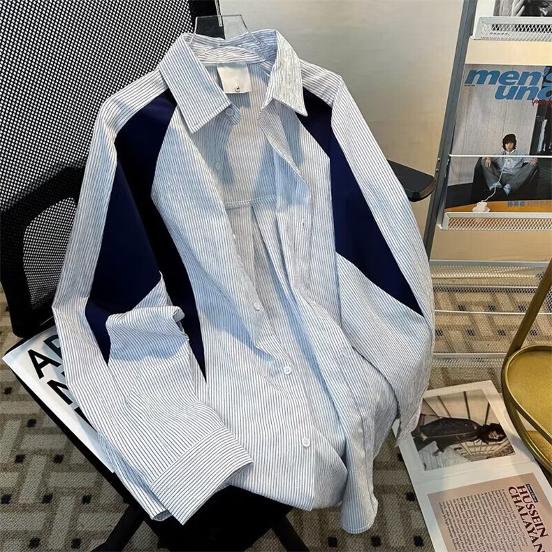 美式潮牌解构拼接条纹长袖衬衫男F2222P40,男装衬衫,星座1116-2