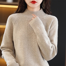 宽松型常规套头单件长袖高领羊毛羊毛衫2025年夏季百搭，女装羊毛衫，春贝羊绒