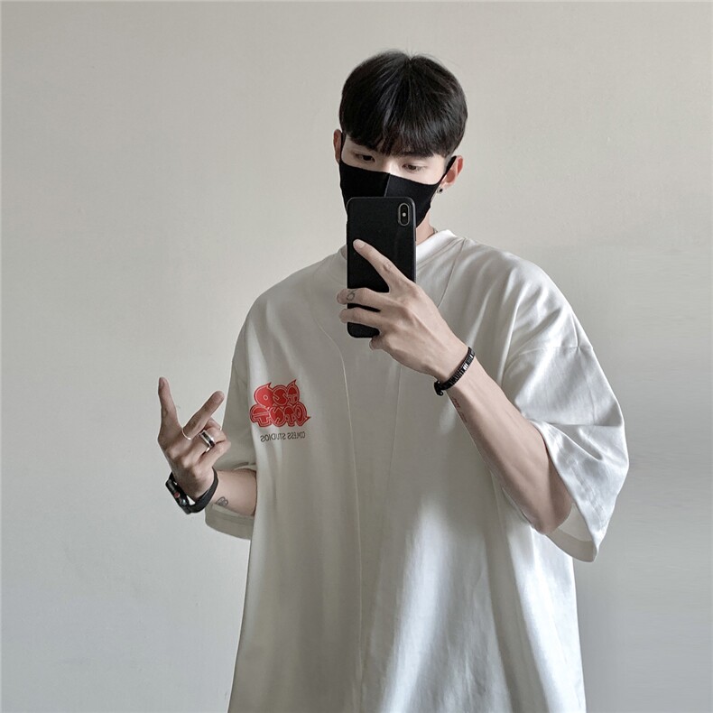 3CM罗口圆领V字拼接T恤短袖五分半袖打底衫XT23-P40控59,男装T恤,星座216(原A116)