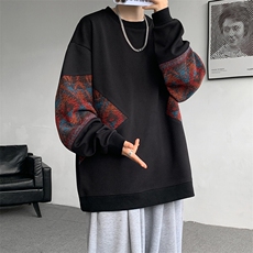 8XL-M民族风加绒加厚卫衣男款冬季拼接套头衫特大码外套WY005P58，男装卫衣，电商B312