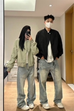 【网图】B221美式ins高街重工艺宽松微喇牛仔裤LK24388-P55控78，男装牛仔裤，电商B221