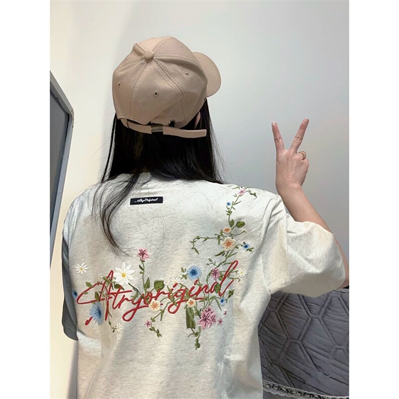 万针全刺绣工艺抖音得物高品质260克重磅纯棉双纱美式高街短袖T恤,男装T恤,电商A486